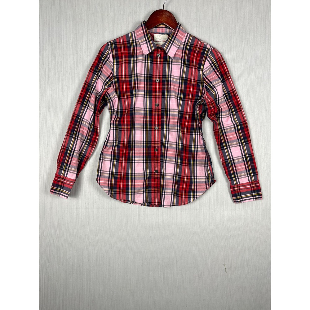 J.Crew Slim Poplin Button Down Mens S Pink Red Plaid Slim Preppy